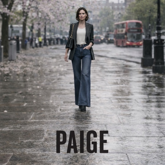 PAIGE Denim - PAIGE Deep Blue Wide Leg Jeans.